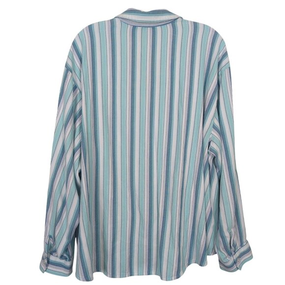 Chico's Striped blue white blouse sz 3 sz 16 with Twist front design Tab Sleeves - Picture 4 of 14